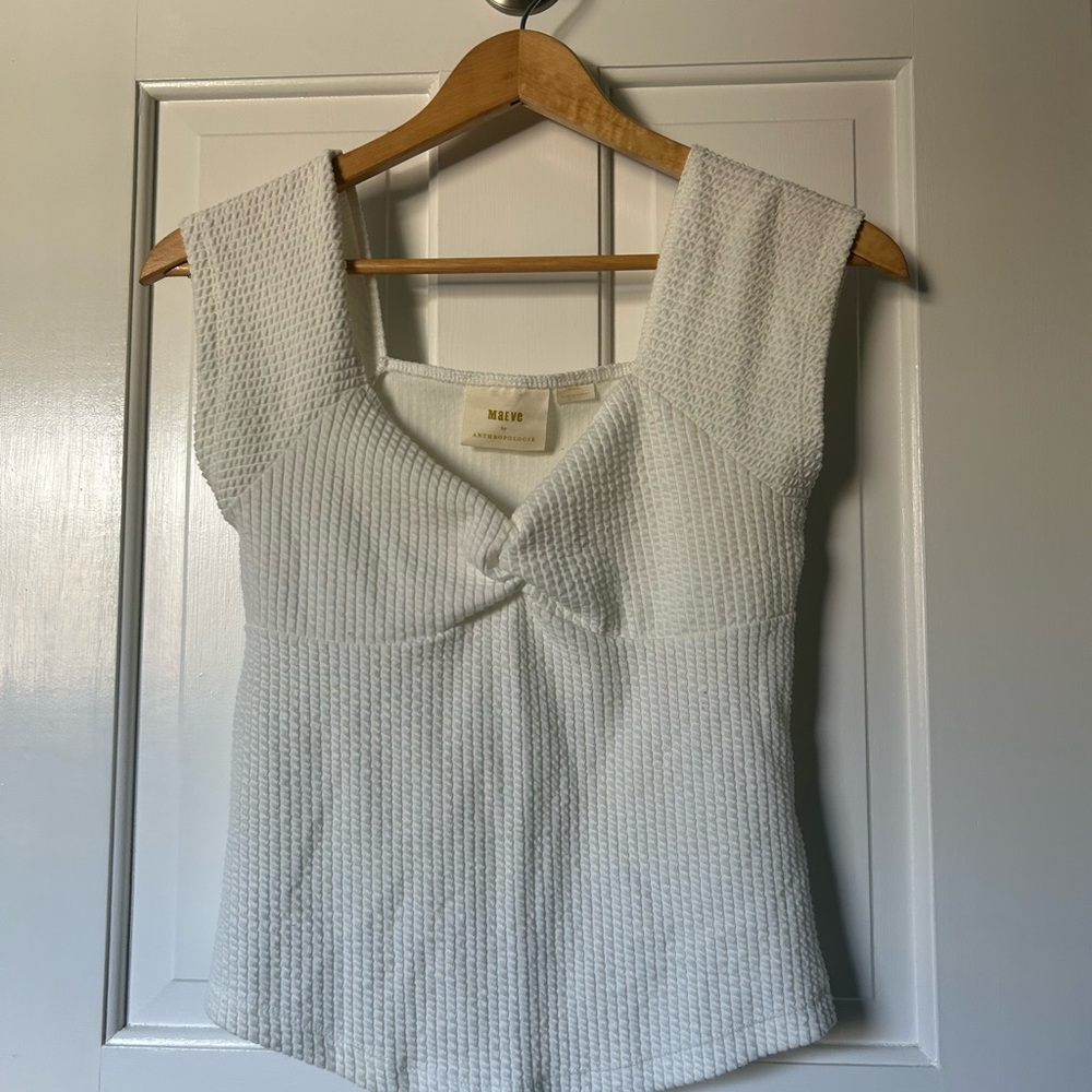 Maeve White Textured Sleeveless Top